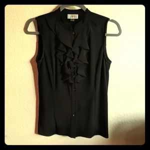 Tahari Black Sleeveless Button Down Blouse